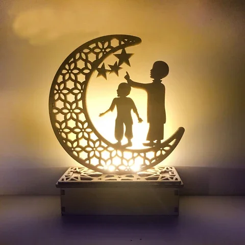 

EID Mubarak Decorations LED Candle Light Islamic Muslim Ramadan Decorations Lamp Wooden Pendant Kareem Ramadan Party Supplies