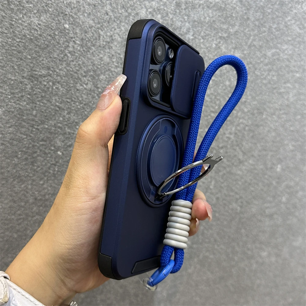 Versatile Armor Phone Case with Magnetic Ring Stand and Wrist Strap