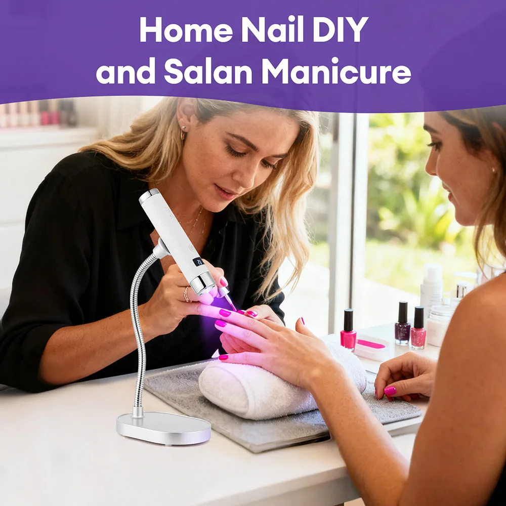 Upgrade 2 in 1 UV Nail Lamp Rechargeable Gel Nails Lamp Manicure Salon Tools Round Open Magnetic Base Less likely to fall Off