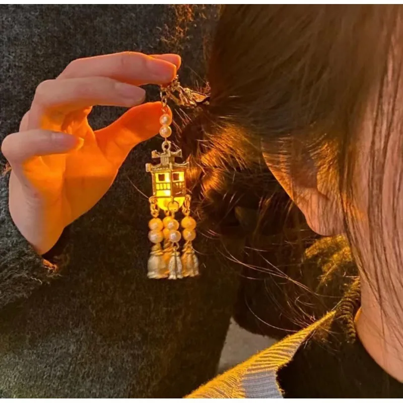 Popular Antique Style Hair Clips, Luminous Lantern Tassel Hair Clips, Retro Style Hair Clips, Girls New Year Fashion Hair Clips