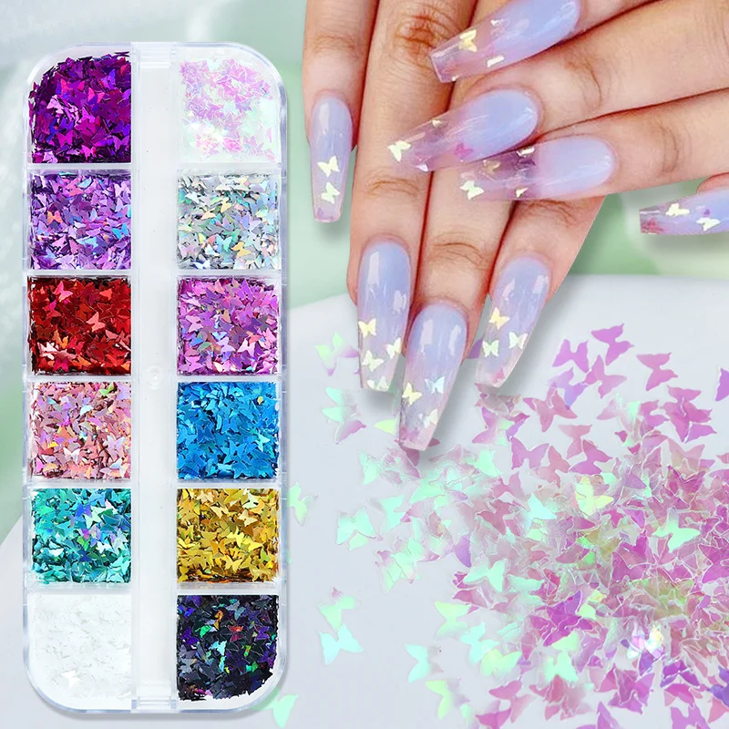 Holographic Butterfly Nail Charms with Sparkling Glitter Sequins