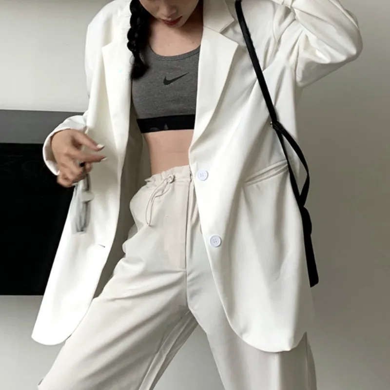 2024 New Korean Fashion White Chic Blazers Autumn Women Coat Causal Solid Suits Jacket Long Sleeve Loose Sweet Blazers Feminimos
