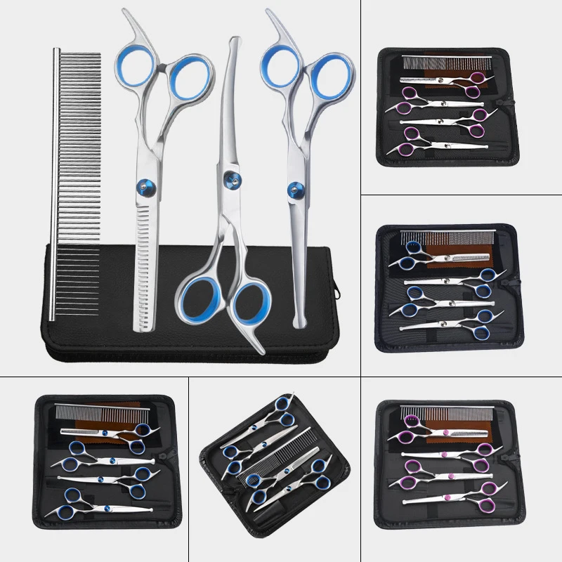 Sharp And Durable Titanium Coated Professional Dog Grooming Kit Dog Grooming Scissors Set With Safety Round Tips For Dogs Cats