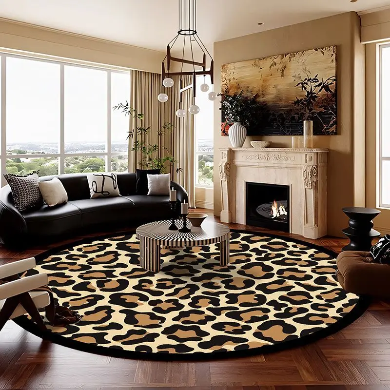 America Style Leopard Print Round Carpet Decoration Living Room Big Size Rugs Home Sofa Area Tables Chairs Non-slip Floor Mats 2