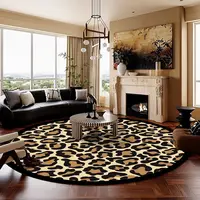 America Style Leopard Print Round Carpet Decoration Living Room Big Size Rugs Home Sofa Area Tables Chairs Non-slip Floor Mats 2