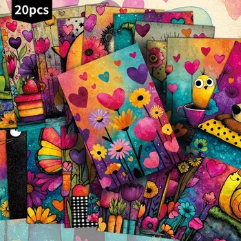 20 cartoline vintage con dipinti colorati e divertenti, per collezione e decorazione come cartoline da dipingere.
