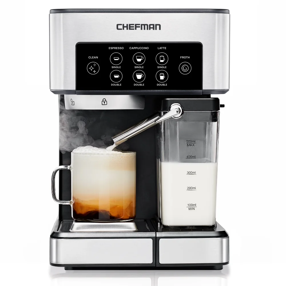 

Chefman 1.8L Barista Pro Espresso, Cappuccino and Latte Machine with Milk Frother, Stainless Steel