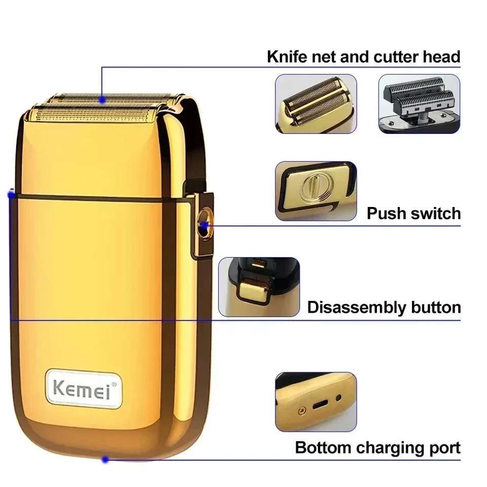 Full Metal Electric Shaver Beard Barber Hair Shaver USB charging Men's Electric Razor Foil Shaving Machine Kemei TX1