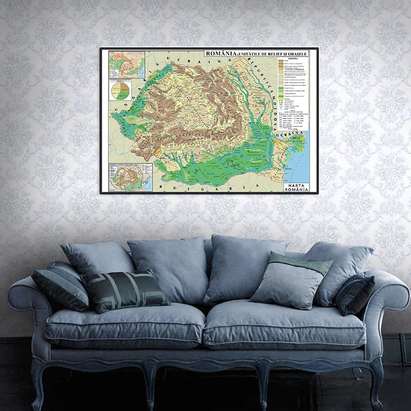 Romania Map Canvas Painting Wall Poster Travel Gift School Supplies Office Home Decoration 59*42cm
