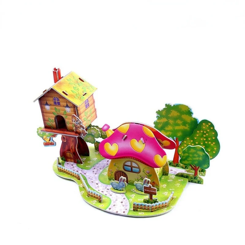 3D DIY Puzzle Castle Assembling Model Cartoon House Paper Toy Kid Early Learning Construction Pattern Gift Children House Puzzle