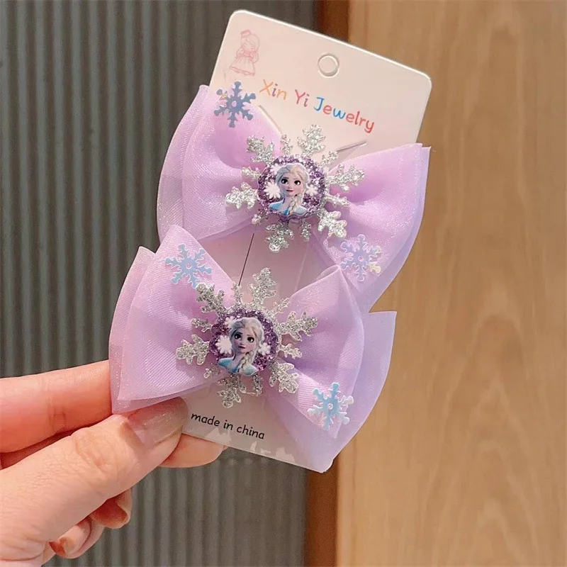 2Pcs Toddler Girl Elsa Hairclip Princess Girl Bow Hair Clips Baby Girl Party Gift 5