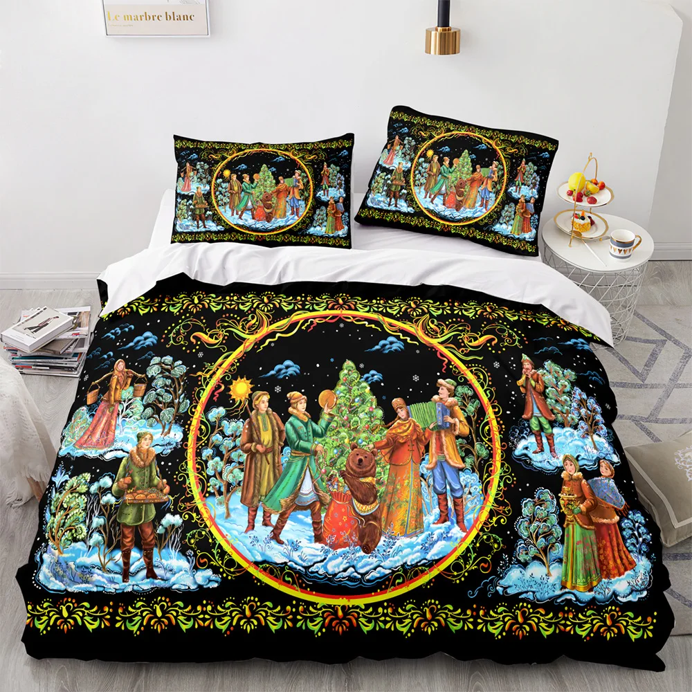 

Christmas New Year Festival Three-piece Set Cute Duvet Cover Pillowcase Children's Bedroom Decor Home Textile Color 3D Print