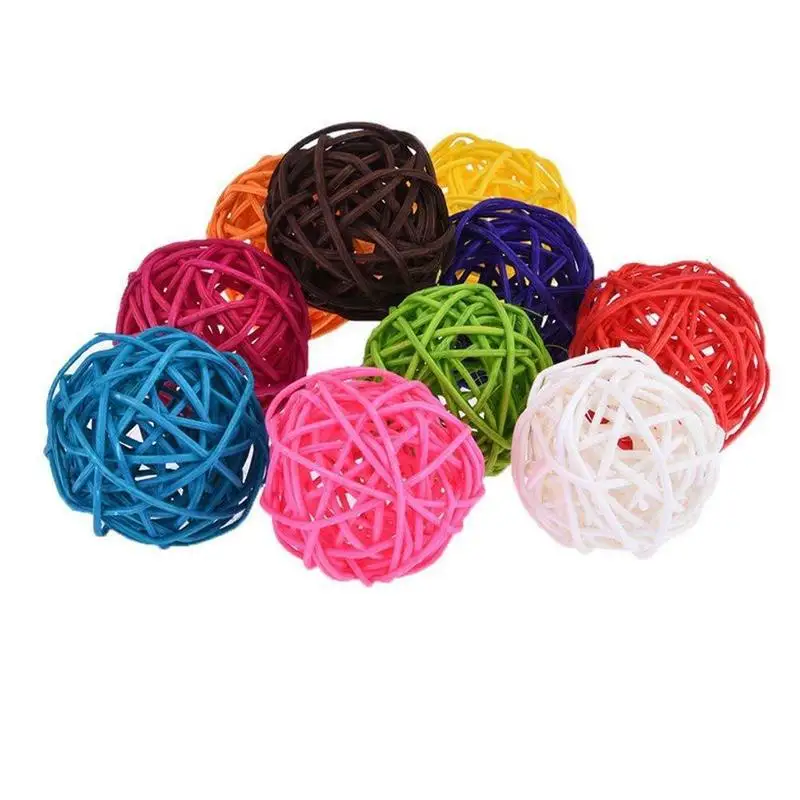 5/10pcs Colorful Rattan Balls Parrot Toys Bird Interactive Bite Chew Toys for Parakeet Budgie Cage Accessories Bird Toys 3