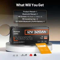Batteries au lithium LiFePO4 Humsienk 12V 314Ah avec Bluetooth, BMS 200A, rechargeables pour camping-car, voiturette de golf, camping, bateaux de pêche 5