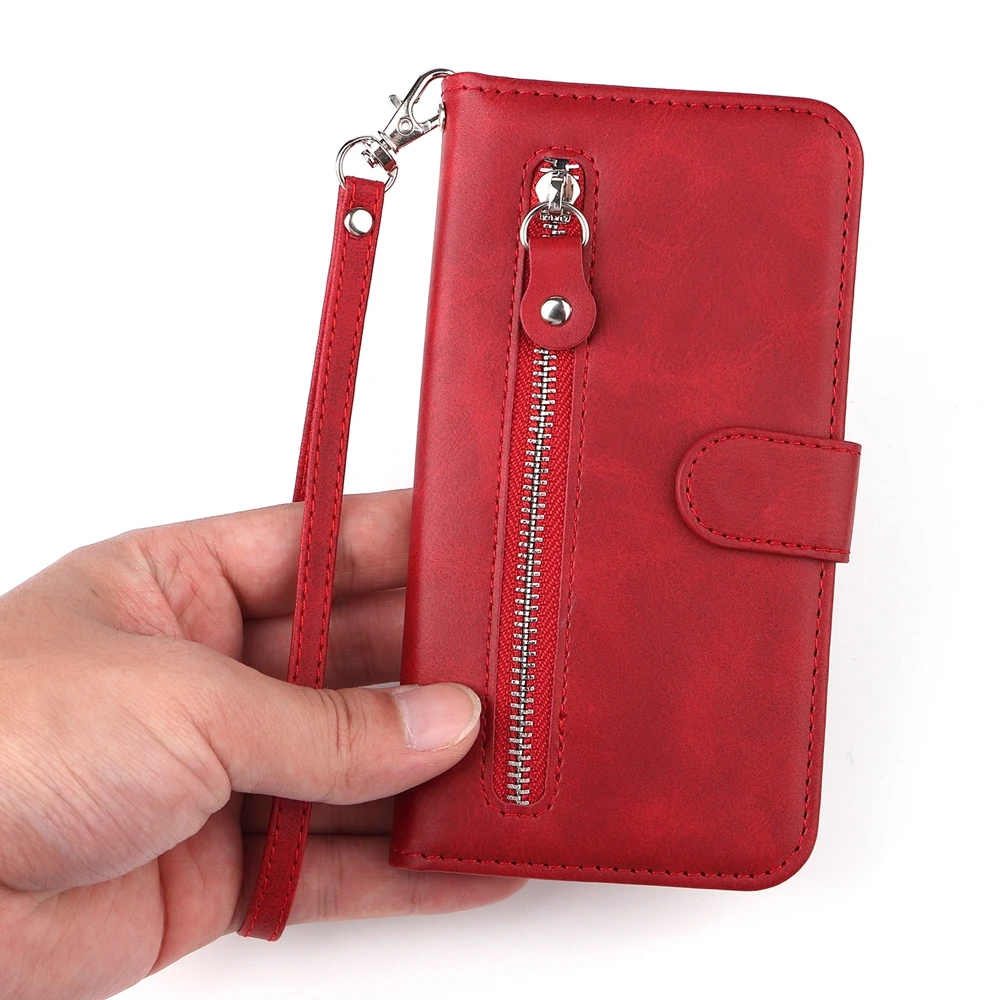 Deluxe Magnetic Leather Wallet Case with Zipper Design and Card Holder