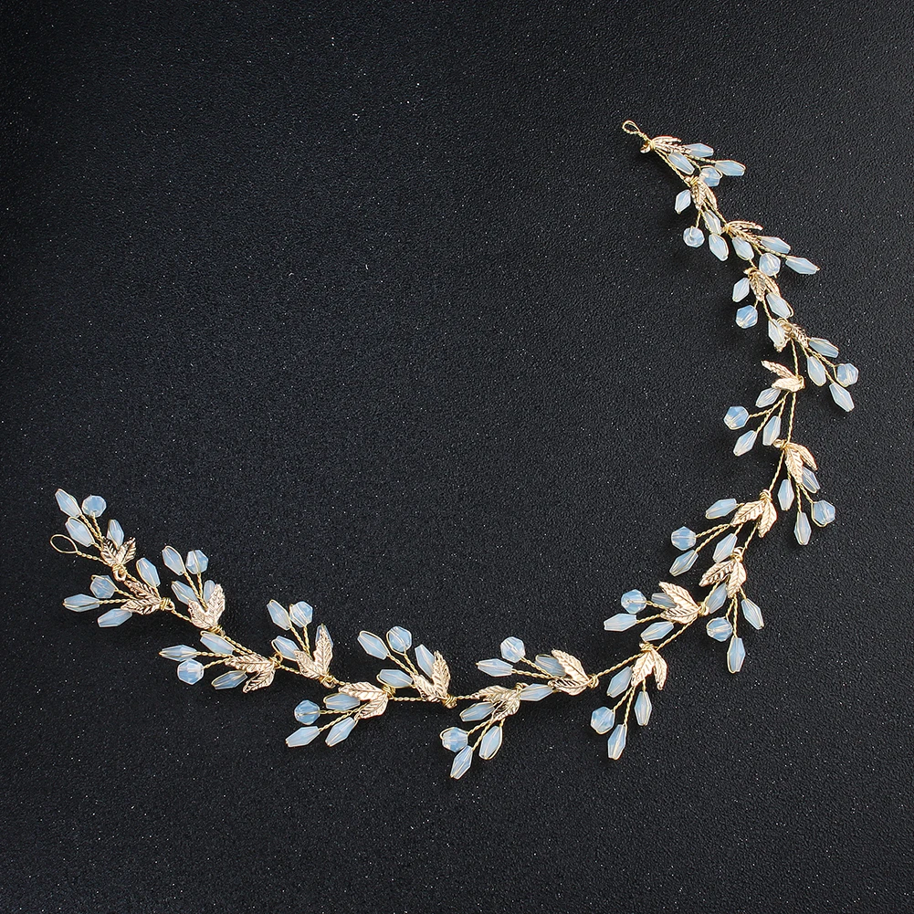 Bridal Hair Accessories Women Leaf Bride Hair Vine Pearl Wedding Flower Headband Crystal Beads Bridesmaid Headdress