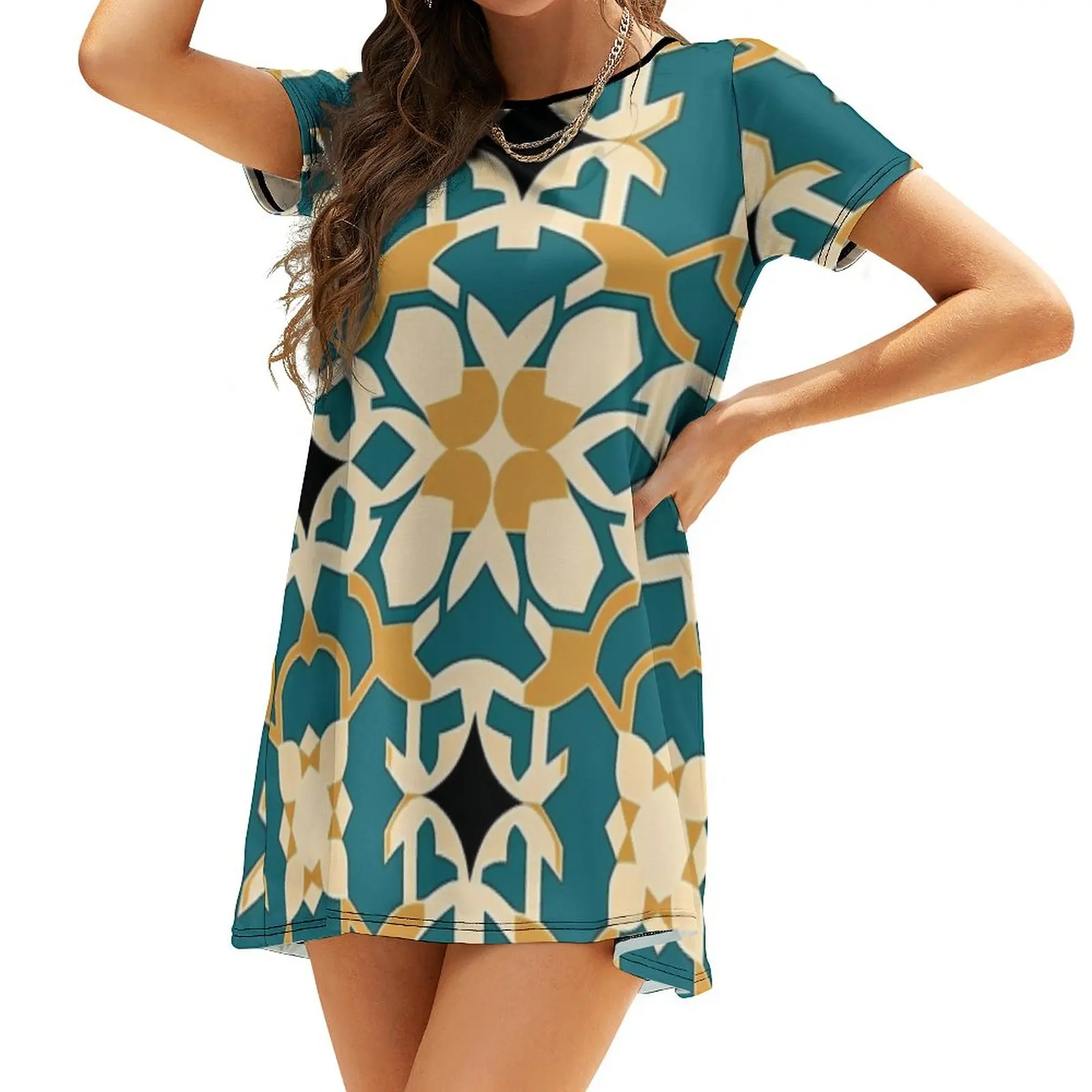 

New Women's Elegant Dress Summer Arabesque Flower Print Party Dresses Boho Dress For Woman