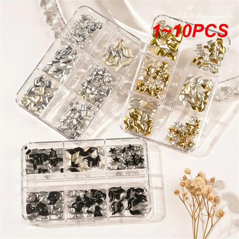 

1~10PCS Grids/Box Mixed Style Alloy Nail Charm 3D Luxury Shiny Flat Nail Parts Gems Stones Crystal Rhinestone Designer Nail