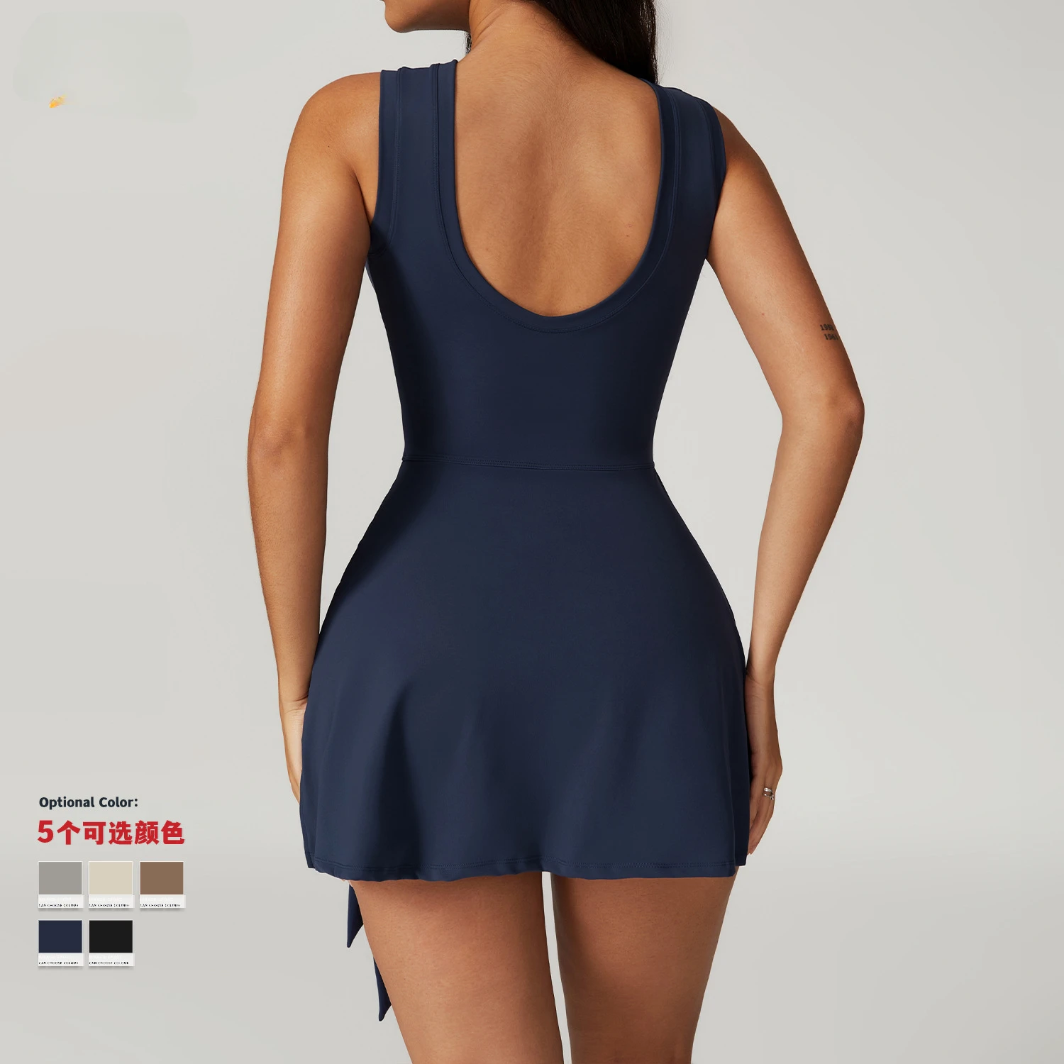 Tennis Golf Dress Slim Backless Casual Workout Sportwear with Built-in Shorts and Pockets Sleeveless Yoga Mini Dresses for Women