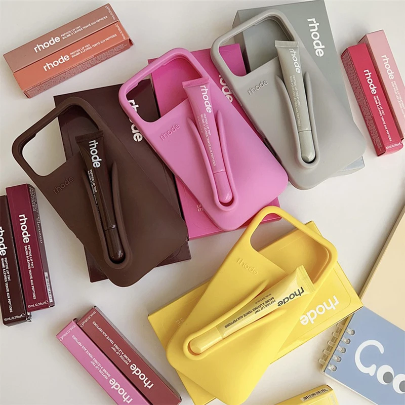 Chic Lipstick Holder Phone Case with Stylish Silicone Soft Cover