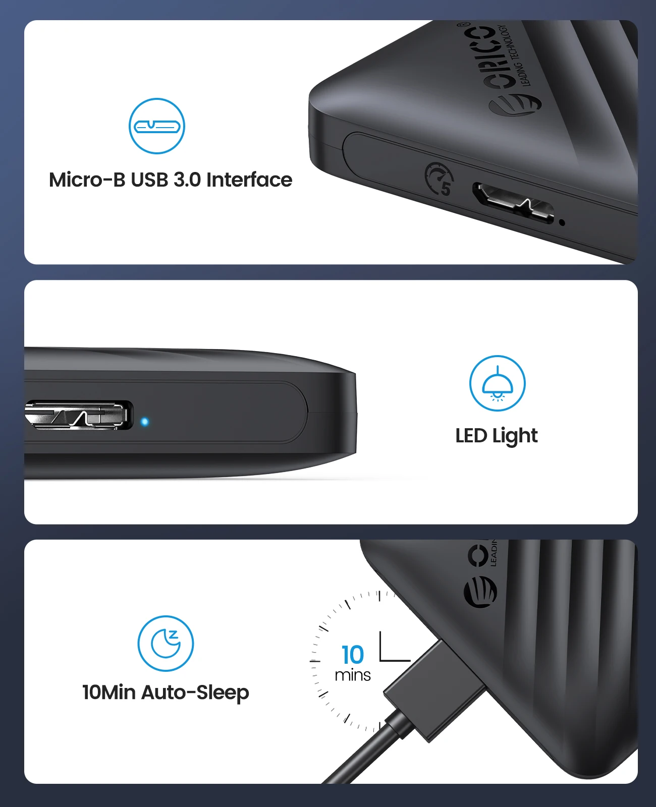Hard Drive Enclosure ORICO USB3.0 5Gbps 2.5 Inch SATA to Micro B HDD SSD Case Support Auto Sleep for PC Laptop Notebook HDD