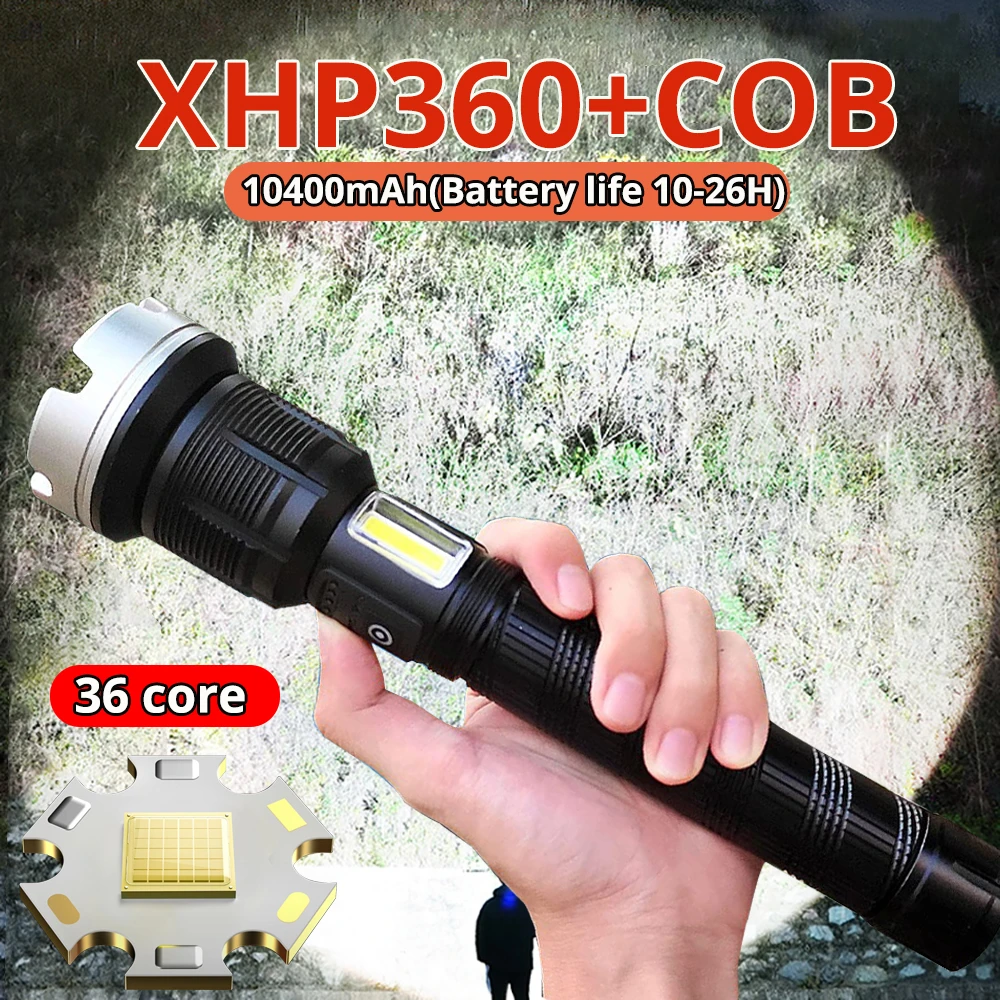 La Lampe Torche La Plus Puissante Du Monde Lampe Torche La Plus Brillante Du Monde, 5000000 Lumens, Xhp360-36core Mah,  Rechargeable, Zoom, Lanterne, Pour Camping, Randonnée, Chasse, Pêche, 10400  - AliExpress