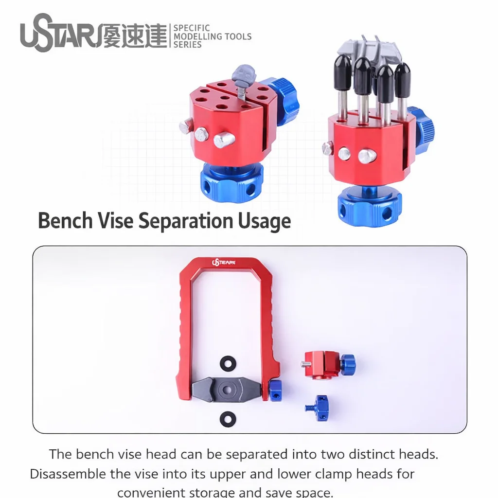 Ustar 알루미늄 합금 페인팅 핸들 바이스 모델 피규어 고정 프레임 거치대 베이스, 모델 공예 도구 DIY 액세서리, UA-90638/39