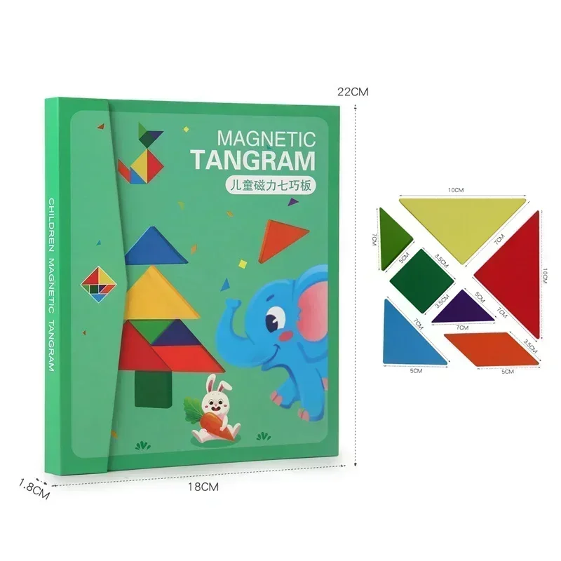 Wooden Jigsaw Magnetic Tangram Puzzle Book Educational Toys For Children Baby Kid Portable Montessori Learning Intelligence 6