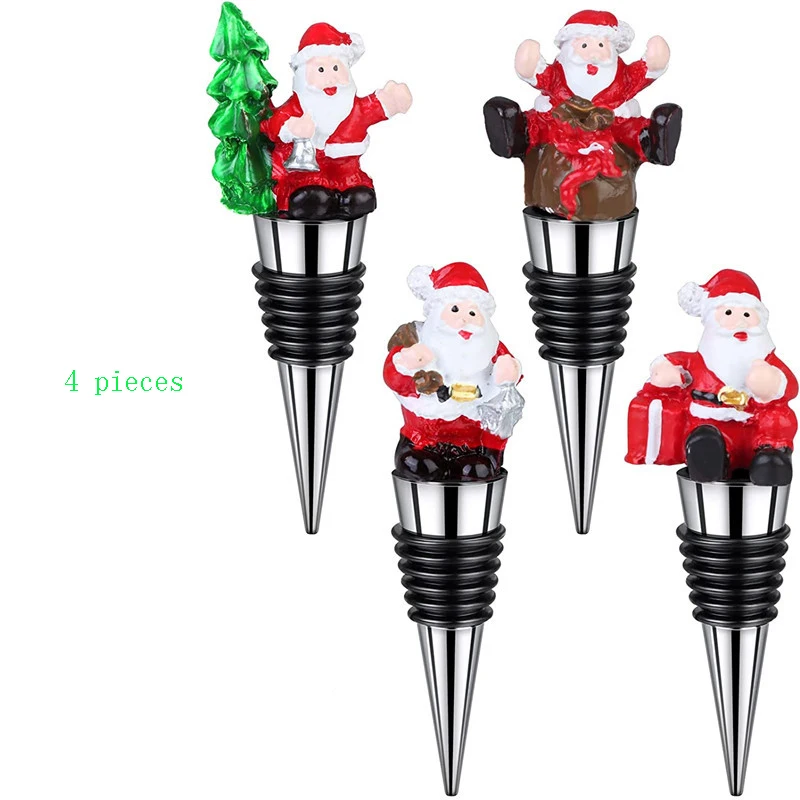 

4 Pack Christmas Wine Stopper, Santa Claus Snowman Resin Bottle Wine Stopper, Decorative Christmas Wine Stopper Wine Accessories