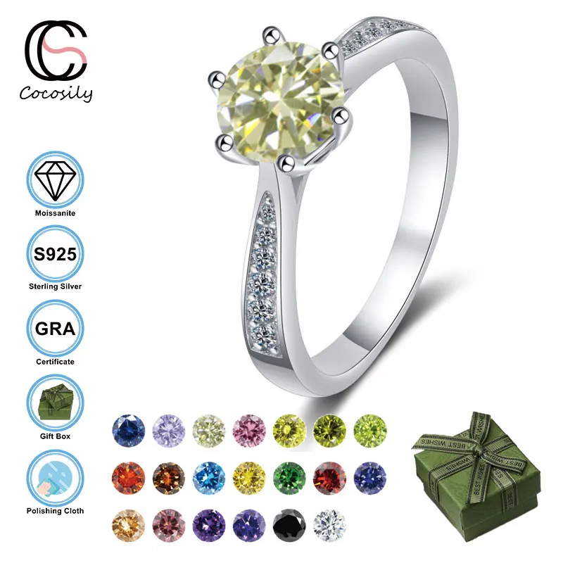 

Cocosily 1CT D Color GRA Certification Moissanite S925 Sterling Silver Female Ring Classic Luxury Love Couple Festival Jewelry