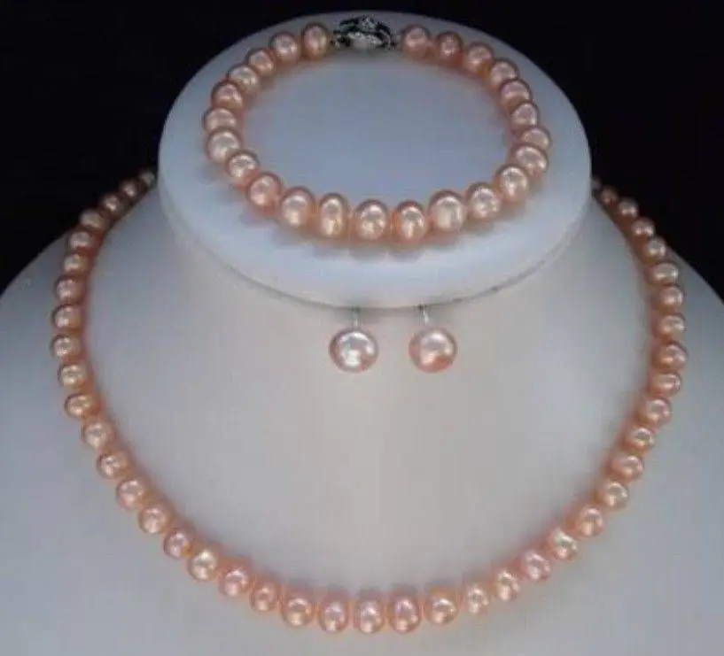 

7-8mm Pink Akoya Pearl Necklace Bracelet Earring Sets