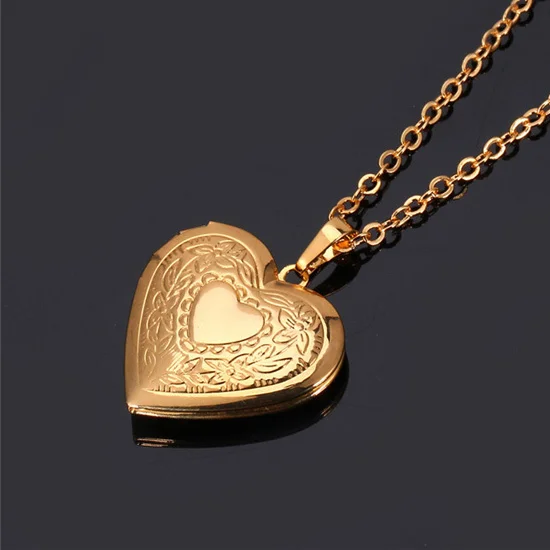 Chain 22 Inch U7 Locket Necklace That Holds Picture Oval/Round Shaped Flower Pattern Photo Lockets Pendant for Women Girls 