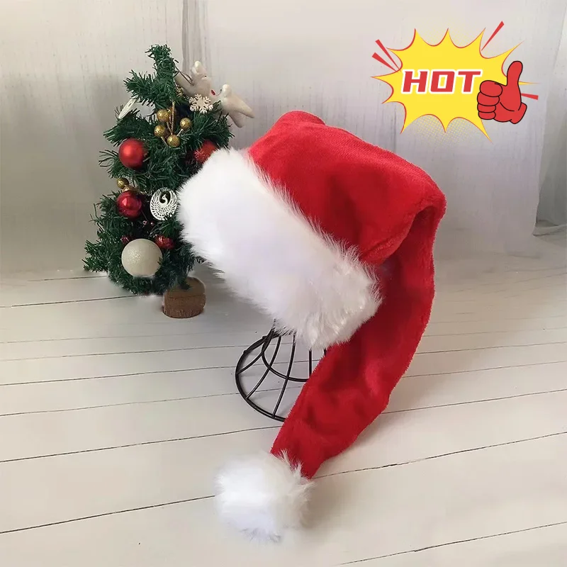 Christmas Hats New Year Thick Plush Hat Adults Kids Hat Christmas Decorations for Home Xmas Santa Claus Gifts Warm Winter Cap