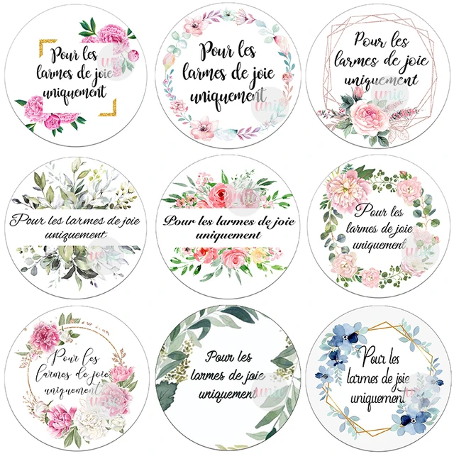 Pour Les Larmes De Joie-pegatinas florales, etiquetas autoadhesivas  redondas, decoración De compromiso De boda