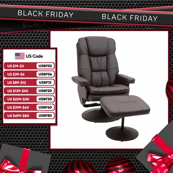 Modern PU Leather Recliner Chair, Living Room Chair w/ Footrest Ottoman, Brown 6