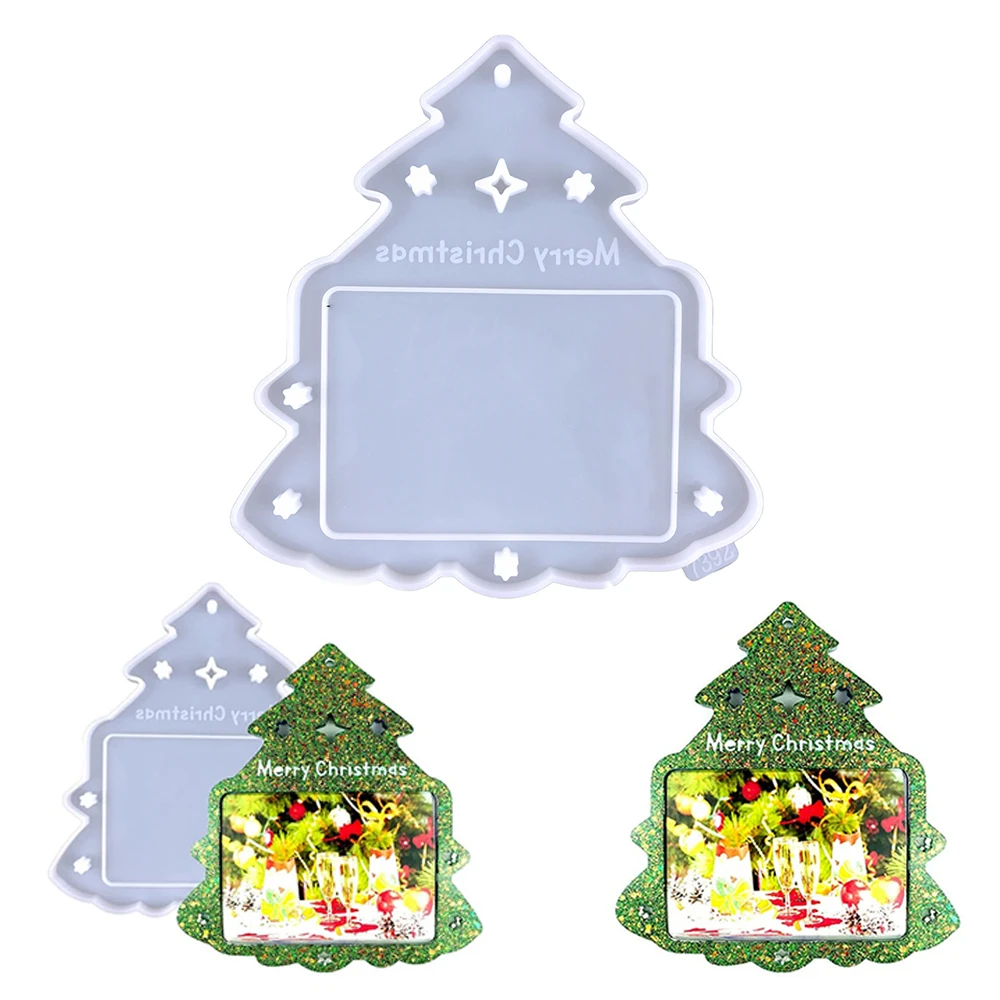 

Christmas Photo Picture Frame Resin Mold Snowflake Xmas Tree Bell Shape Silicone Mould for DIY Keychain Pendant Home Decoration