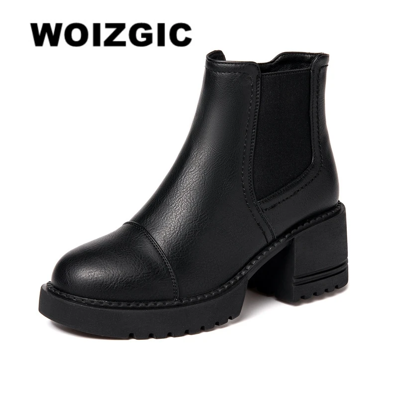 

WOIZGIC Women's Ladies Slip On Female Ladies Genuine Leather Shoes Ankle Boots Platform Zipper Winter Plush Fur Warm Motorcycle