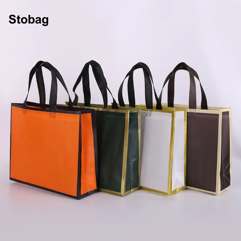 

StoBag 10pcs Non-woven Tote Shopping Bags Fabric Portable Waterproof Eco Storage Reusable Large Pouch Custom Logo(Extra Fee)