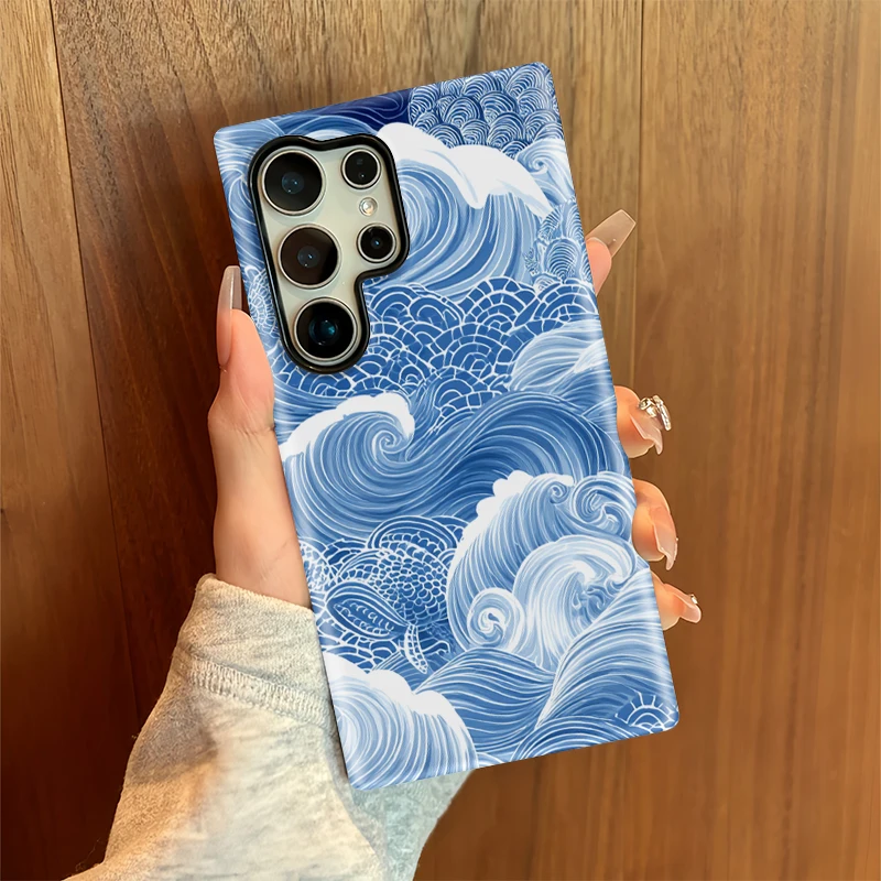 Sea Wave Print Shockproof Dual Layer Matte Acrylic Phone Case