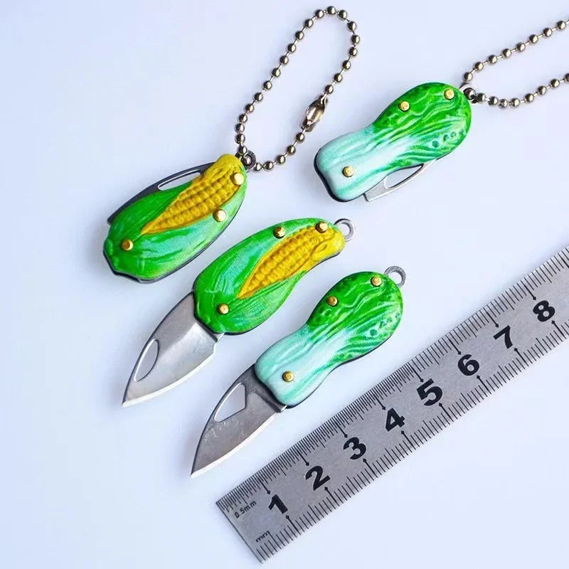 

EDC Mini Folding Knife Cabbage Type Knife Sharp Cutting Tool Metal Pendant Keychain Gift Fruit Knife Demolition Express Tool