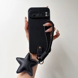 Polka Dot Silicone Star Strap Lanyard Phone Case - Soft Cover - Google Pixel 10PRO (Black)