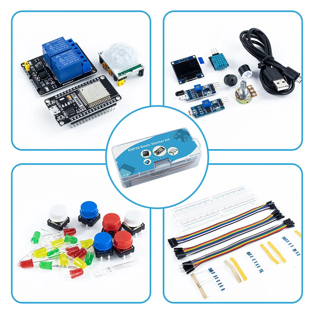 보관함 포함 ESP-32S WIFI 학습 기본 스타터 키트, 아두이노용 0.96 인치 Oled Pir 모션 센서, ESP32 스타터 키트