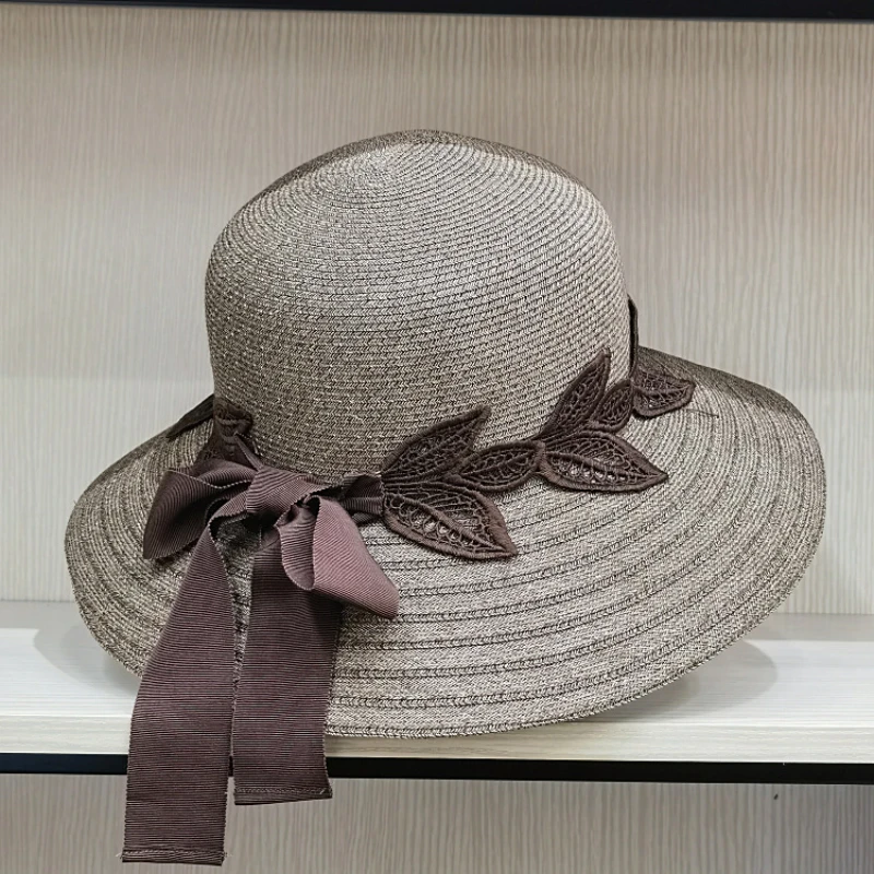 

Women Lace Sun Hats For Wide Brim Straw Beach Side Cap Floppy Female Straw Hat Lace Solid Fringe Straw Hat Summer Hat