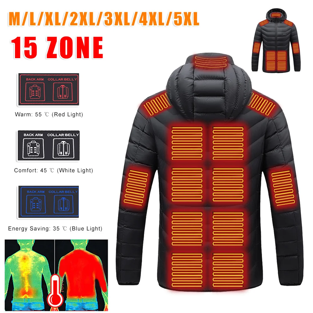 

15 Heating Areas Vest Men USB Infrared Jacket Men Winter Electric Heated Vest Waistcoat For Hiking Oversized Outdoor Sportswear