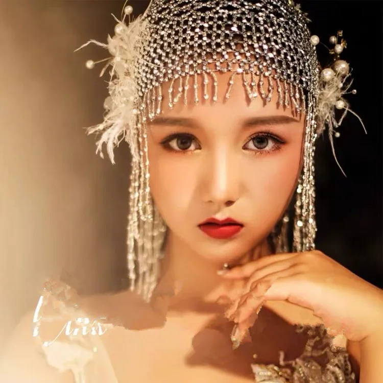 

Vintage Women Exotic Acrylic Tassel Belly Dance Head Cap Hat Headwrap / Hair Accessory / Headpiece for Party Wedding Showing