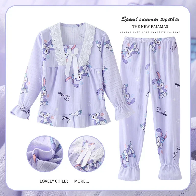 Stitch Pajamas Sets Teenager Sleepwear Kids Pyjamas Child Disney Christmas Homewear Loungewear Spring Autumn Girls Pajama Sets