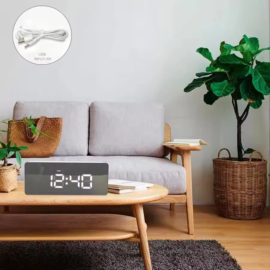 Digital Clock LED Mirror Alarm Snooze Temperature