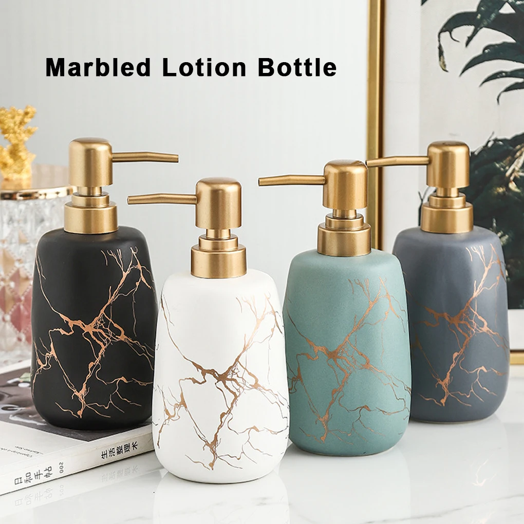 

420ml Golden Marble Texture Ceramic Portable Soap Dispenser Shampoo Bottle Hand Sanitizer Jar Bathroom Supplies Lotion Bottle