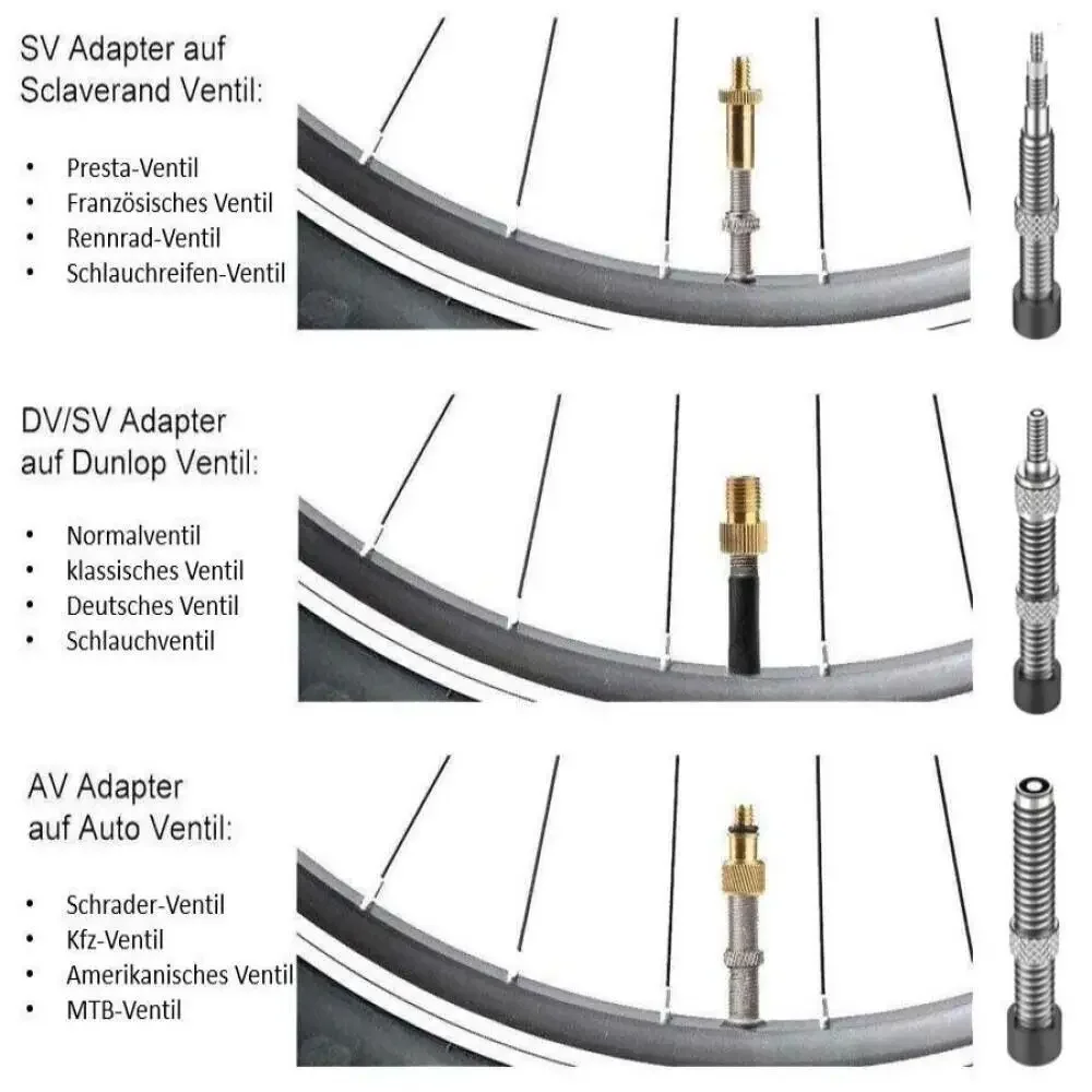 Bicycle Valve Adapters for French SV Sclaverand Dunlop DV Car Valve
