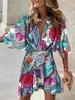 Summer Irregular Mini Dress For Women Fashion Print Casual Bohemia Style Vacation Sundress Women's Bat Sleeve Ruffles Dresses 2